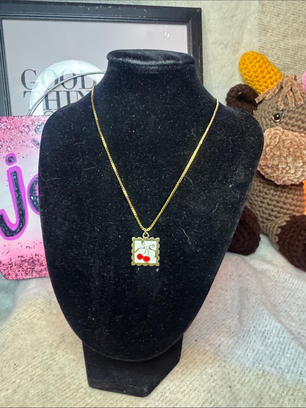 Gold Cherry Pendant Necklace - Women Jewelry